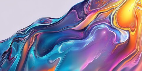Abstract fluid art, vibrant swirling colors, iridescent waves, holographic texture, liquid rainbow, dynamic flow, psychedelic patterns, smooth gradients, ethereal motion, colorful energy, surreal back