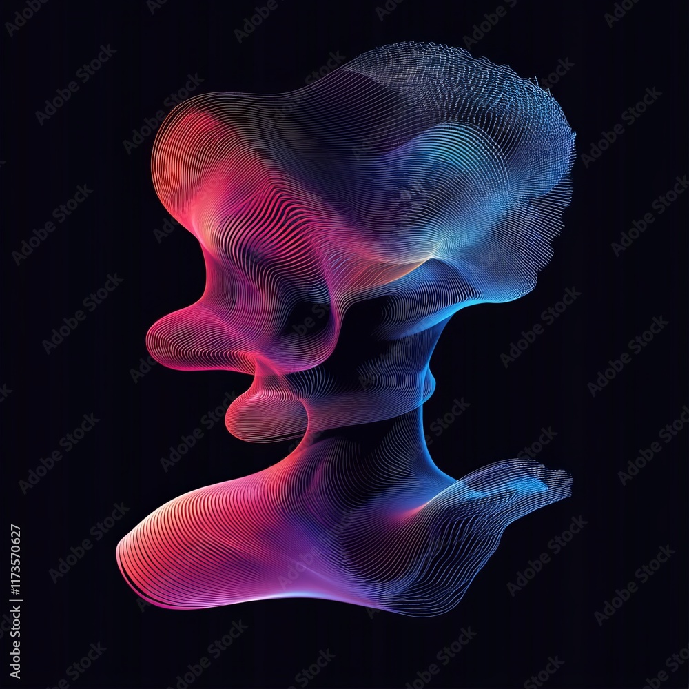 Poster a striking digital artwork featuring colorful, flowing waves creating a dynamic 3d form against a da