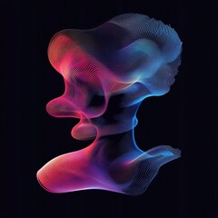 A striking digital artwork featuring colorful, flowing waves creating a dynamic 3D form against a dark backdrop.