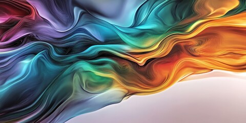 Obraz premium Abstract fluid art, vibrant swirling colors, iridescent waves, holographic texture, liquid rainbow, dynamic flow, psychedelic patterns, smooth gradients, ethereal motion, colorful energy, surreal back