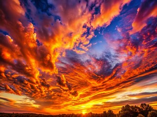 Fototapeta premium Stunning Autumn Sunset Sky: Vibrant Cloudscape Background Image