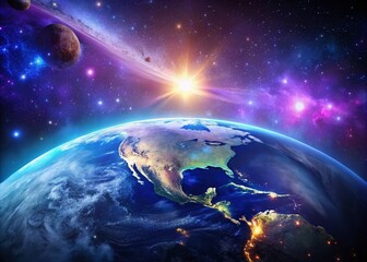 Obraz premium Stunning Bokeh Space Earth: Celestial Sphere with Glowing Stars and Nebulae