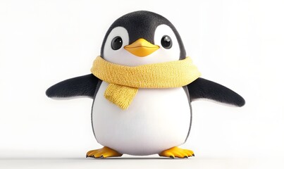 Fototapeta premium Cute penguin wears yellow scarf isolated on white.