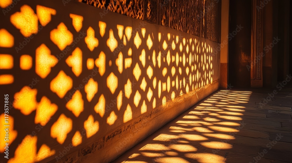 Poster light patterns forming from structured shadows on a wall