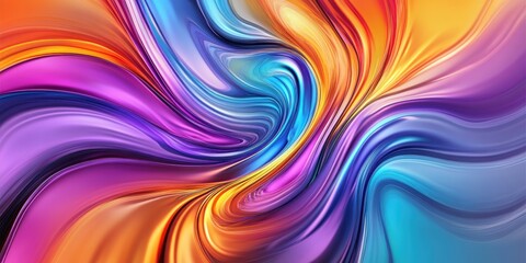 Obraz premium Abstract fluid art, vibrant swirling colors, iridescent waves, holographic texture, liquid rainbow, dynamic flow, psychedelic patterns, smooth gradients, ethereal motion, colorful energy, surreal back