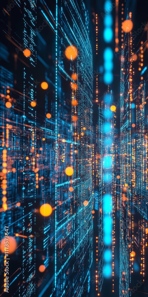 Poster digital network of data points in a futuristic background representing the age of technology and con