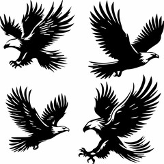 Sillhouette of Eagle in four different styles