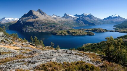 Fototapeta premium Majestic Norwegian Fjord Landscape: Mountains, Lake, and Serenity