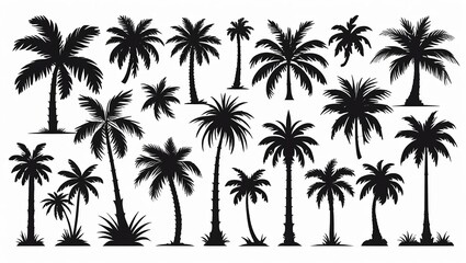 Fototapeta premium Pristine White Background Palm Tree Silhouettes Collection