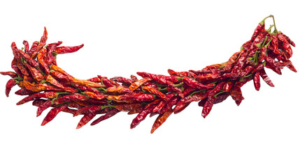 Naklejka premium String of dried red chili peppers forming an arch on transparent background