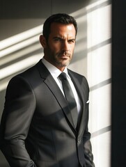 Fototapeta premium Confident businessman in modern office environment for corporate leadership and professional success.