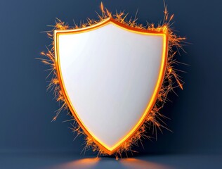 Obraz premium Abstract shield design with glowing edges and dynamic sparks, symbolizing security and protection in a modern digital environment and technology concept