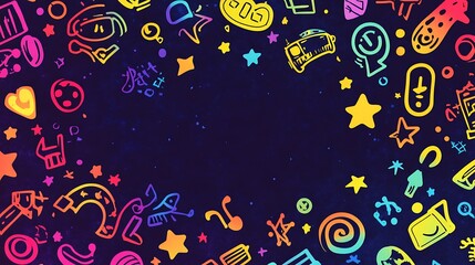 Colorful Doodle Border With Space Theme And Music Symbols