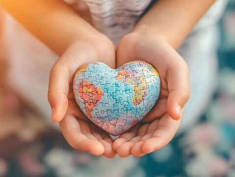 boy hands holding puzzle heart