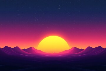 Retro Sunset Over the Mountains