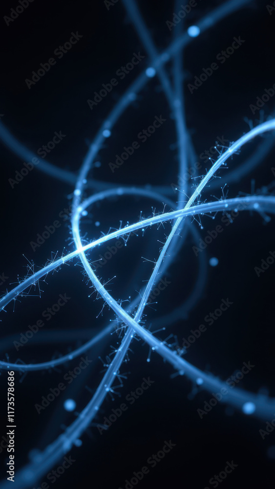 Poster a stunning microscopic view of artificial neural network connections illuminated with blue light.
