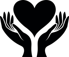 Two hands forming a heart shape silhouette in a vector illustration