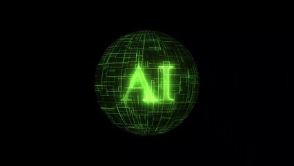 AI technology orb rotated green color