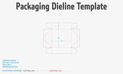 Packaging Dieline Template. 2D Technical Drawing fully editable vector. Prepared for production.