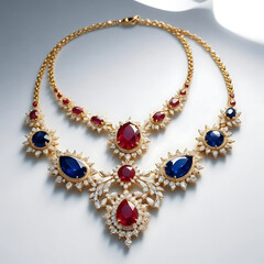 Golden Necklace With Elegant Ruby And Diamond Accents 