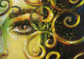 abstract woman eye. acrylic painting. illustration