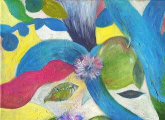 abstract background with flowers and plants. acrylic painting. illustration