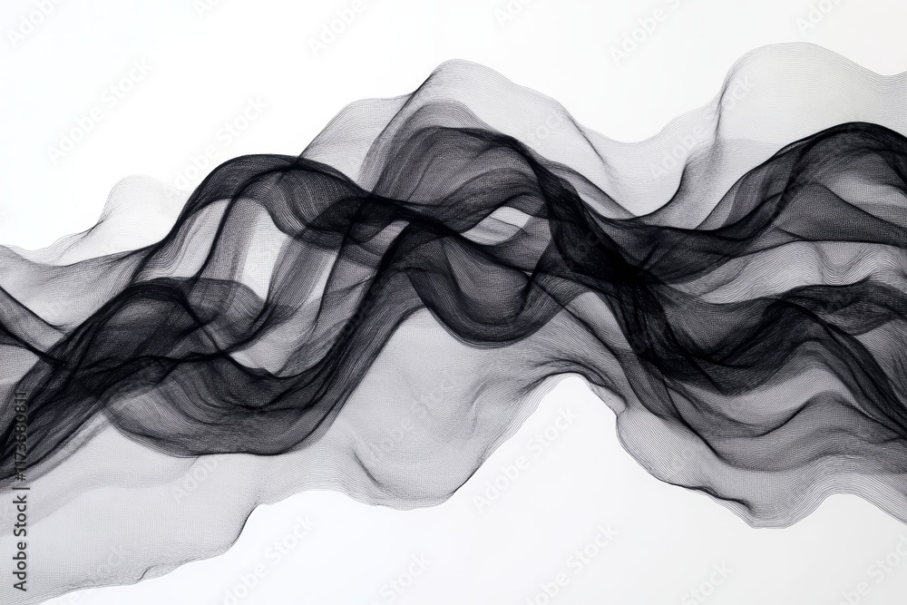 Poster black and white abstract image of flowing fabric waves, creating a dynamic and elegant visual patter