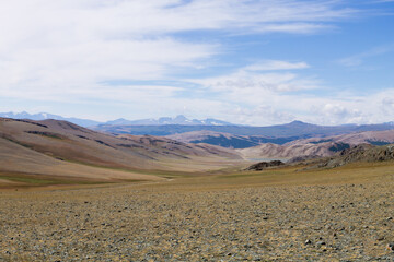 Landscape with dirt road in Altai Tavan Bogd National Park, Mongolia