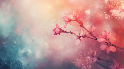 Fototapeta premium Watercolor illustration of cherry blossoms, a branch with pink flowers, illustration with flower petal. Blossom. Illustration