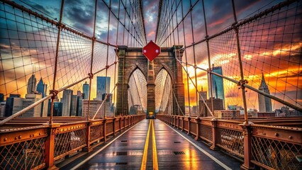 Surreal Brooklyn Bridge NYC: Red Stop Sign & One-Way Surrealism