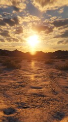 Fototapeta premium A serene sunset over a desert landscape, highlighting natural beauty and tranquility.