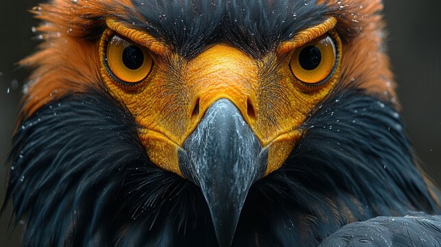 Intense condor face with vivid texture and intimidating gaze.