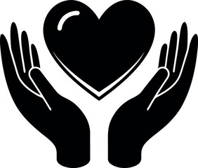 Two hands forming a heart shape silhouette in a vector illustration