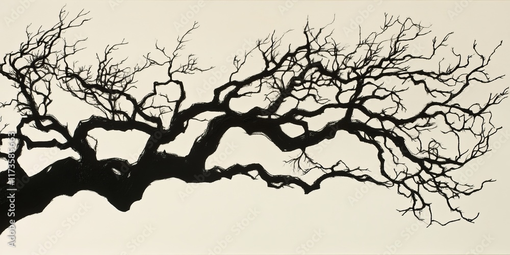 Poster a striking silhouette of a bare tree branch showcasing intricate patterns against a neutral backdrop