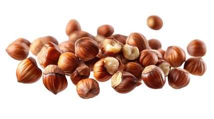 Fototapeta premium Flying hazelnuts isolated on white background