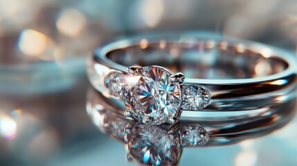 A stunning close-up of an exquisite diamond ring, showcasing its brilliant sparkle and elegance with a focus on the intricate details of the gem and setting.