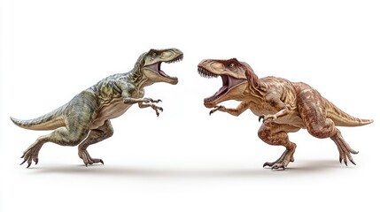 Naklejka premium Two stylized dinosaurs facing each other in a dynamic pose.