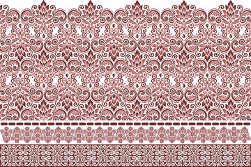 abstract floral seamless pattern with border design, vintage botanical motifs, and ethnic geometric elements for textile fabric, wallpaper, and fashion pieces