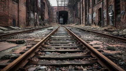 Abandoned Railroad Tracks Leading to a Tunnel