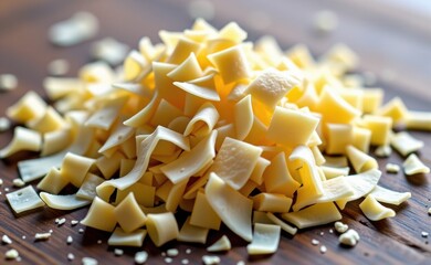 A pile of freshly grated cheese, ready for sprinkling on your favorite dish.