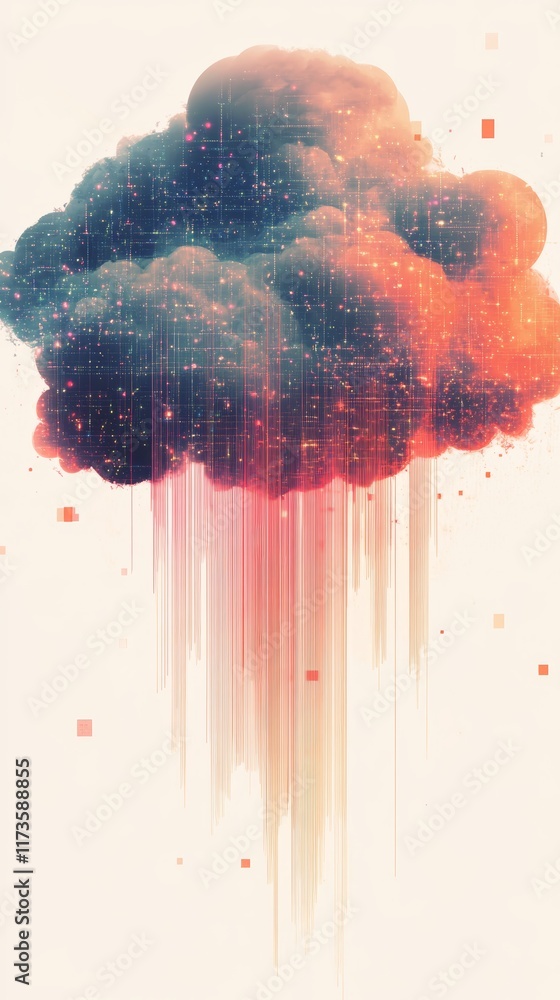 Poster this abstract watercolor cloud features colorful data visualizations and soft wash effects, creating