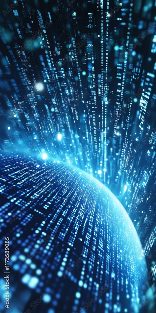 Poster futuristic abstract data stream representing global connectivity and technological advancement in sp