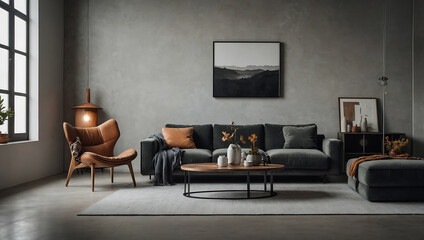 Modern Living Room with Sectional Sofa and Armchair