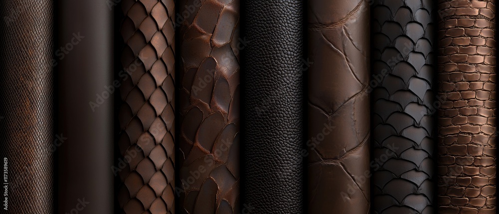 Poster a row of leather strips with different textures and patterns