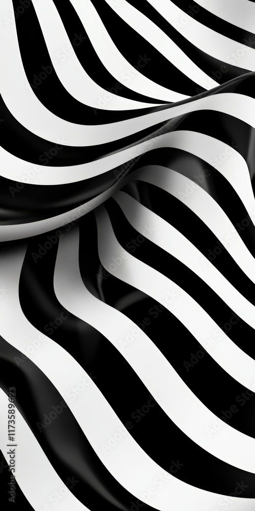 Aufkleber dynamic abstract background featuring black and white wavy stripes creating an optical illusion effe