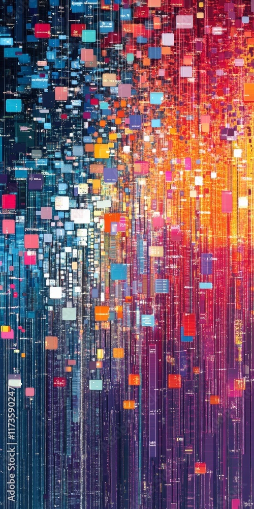 Poster colorful big data visualization with repeating patterns for analysis and insights in technology and 