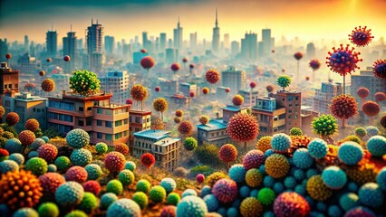 Surreal Pandemic: Microscopic Virus Invasion of Global Cityscape