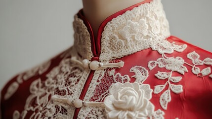 Modernized Cheongsam with Lace Details and Elegance
