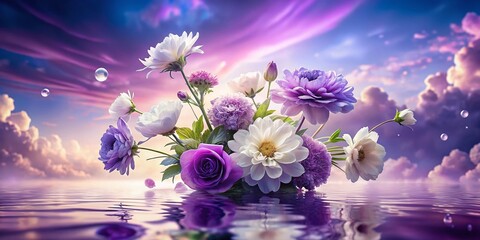 Obraz premium Surreal Purple & White Flower Bouquet: Dreamlike Floral Photography