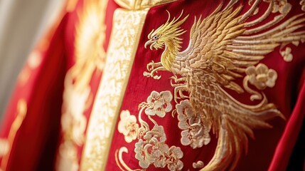 Obraz premium Elegant Phoenix Embroidered Red Robe for Festival